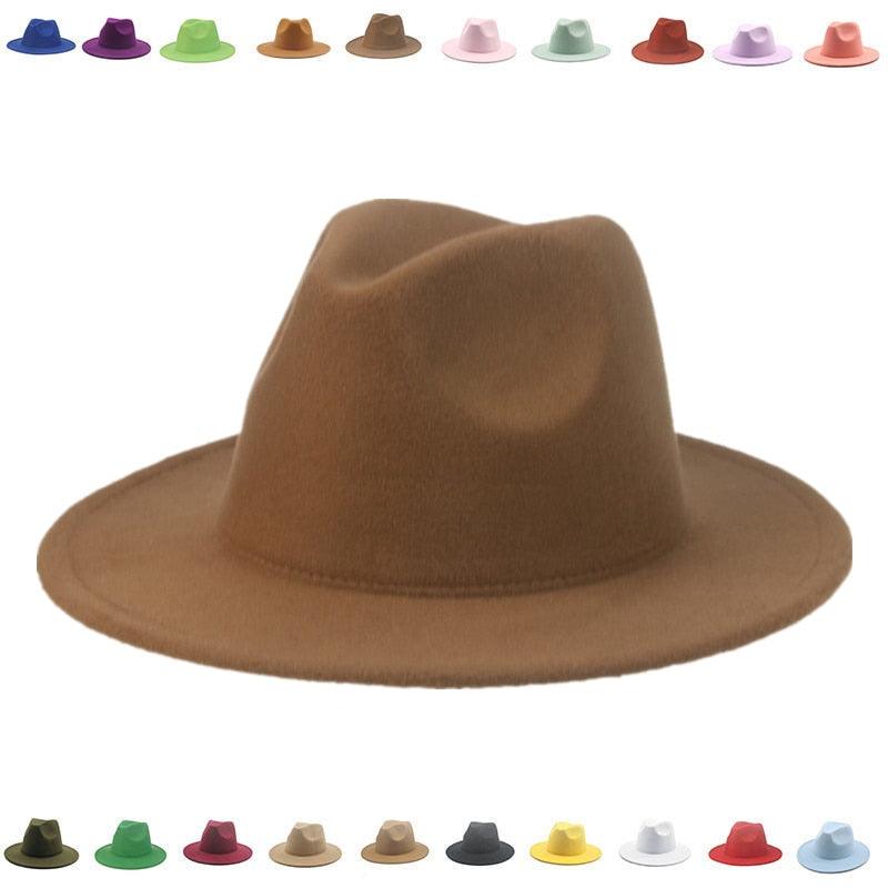 Women Luxury Fedora Hat Women Fedora Hat Women Solid Wide Brim Winter Men Hat Retro Wide Autumn Unique Style Men Hat Vintage Brown Formal Wedding Fedora Hats Stevvex