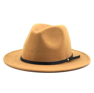 Women Men Wool Vintage Black Fedora Hat With Wide Unique Fedora Hats With Belt Buckle For Men Women Brim Gentleman Elegant Lady Winter Autumn Soft Caps Stevvex