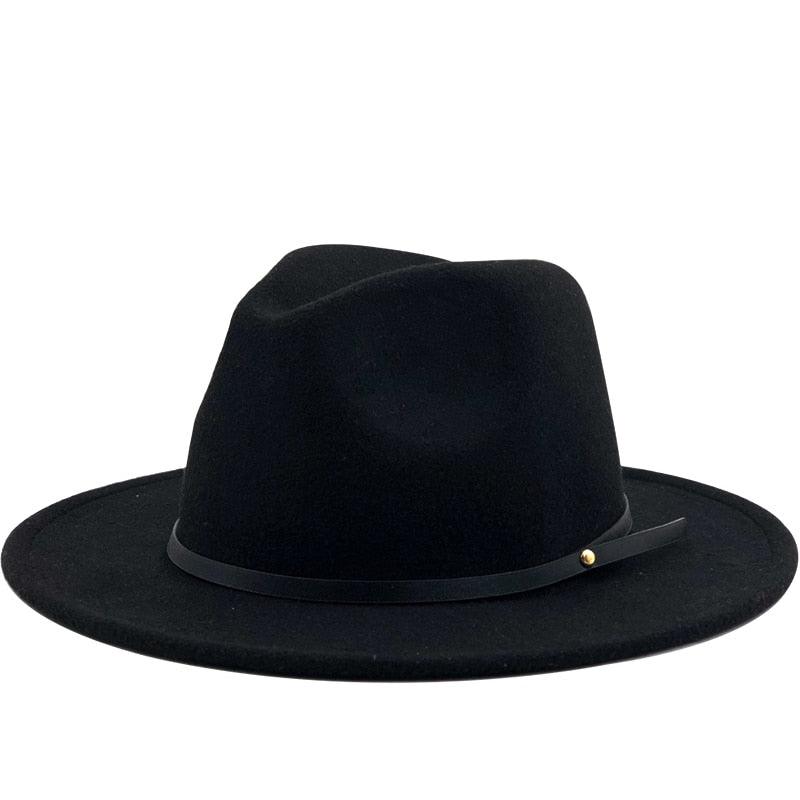 Women Men Wool Vintage Black Fedora Hat With Wide Unique Fedora Hats With Belt Buckle For Men Women Brim Gentleman Elegant Lady Winter Autumn Soft Caps Stevvex