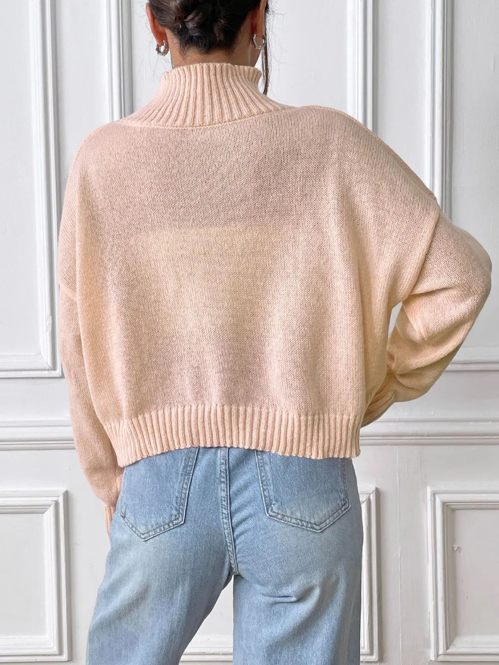 Women's high neck pullover sweater loose heart sticker casual base sweater