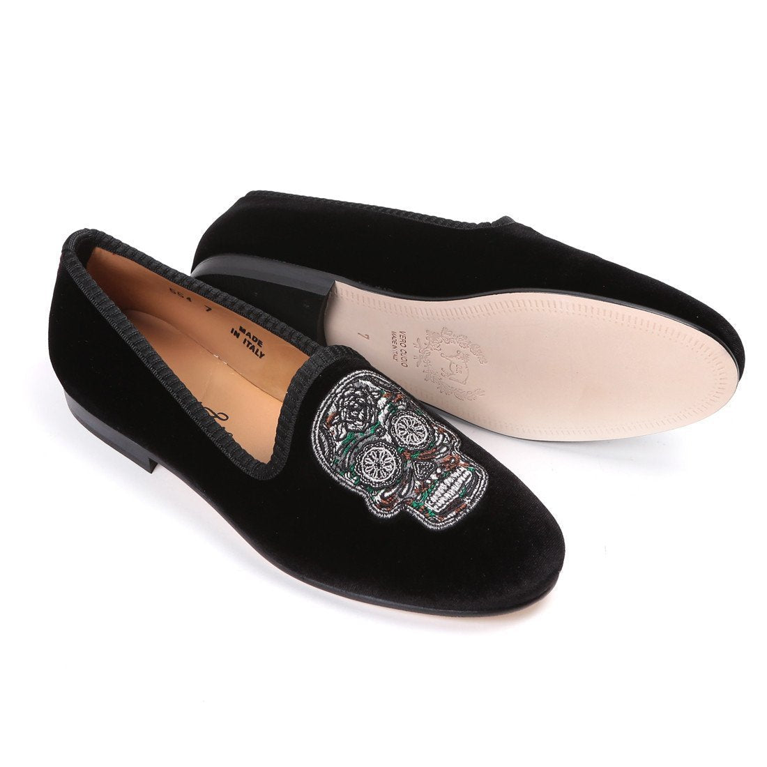 Women's Black Velvet Green Camo Skull Slipper Del Toro Shoes