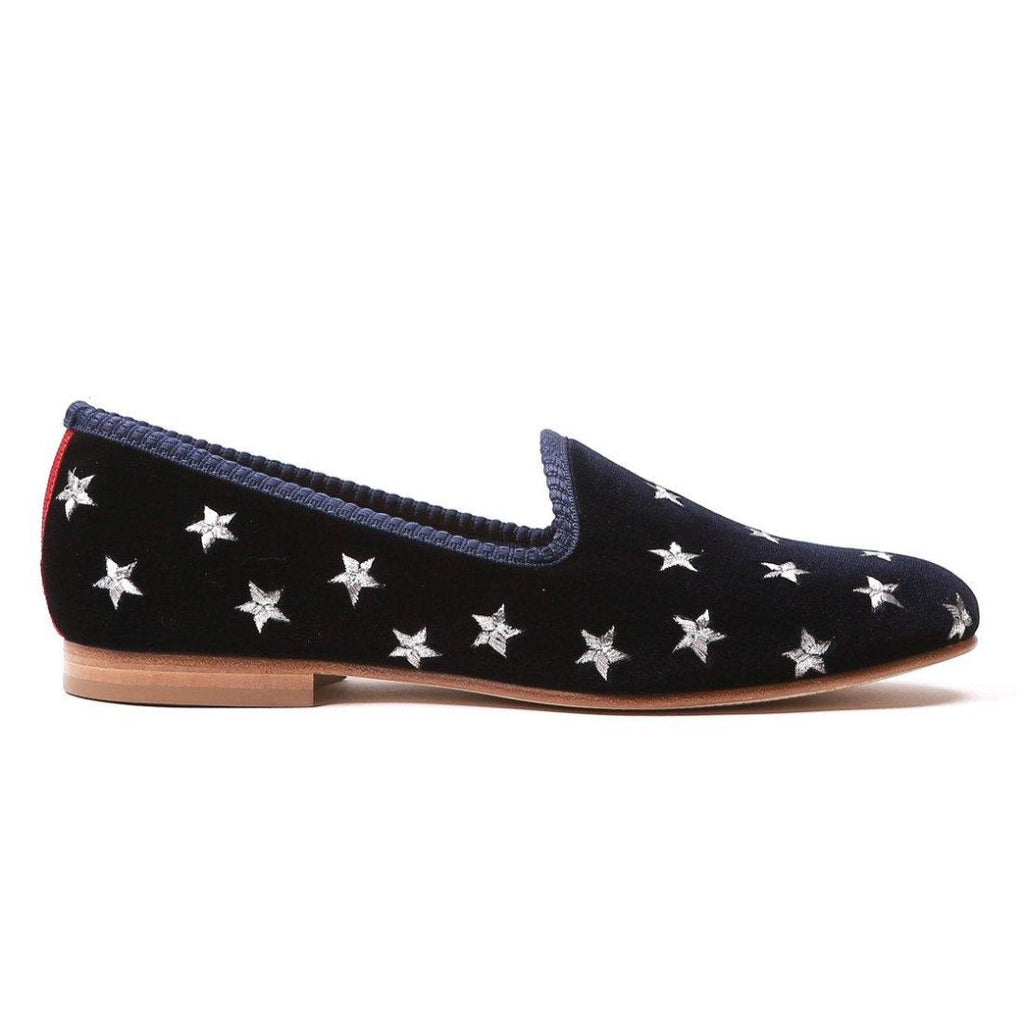 Women's Navy Velvet Gold & Silver Star Slipper Del Toro Shoes