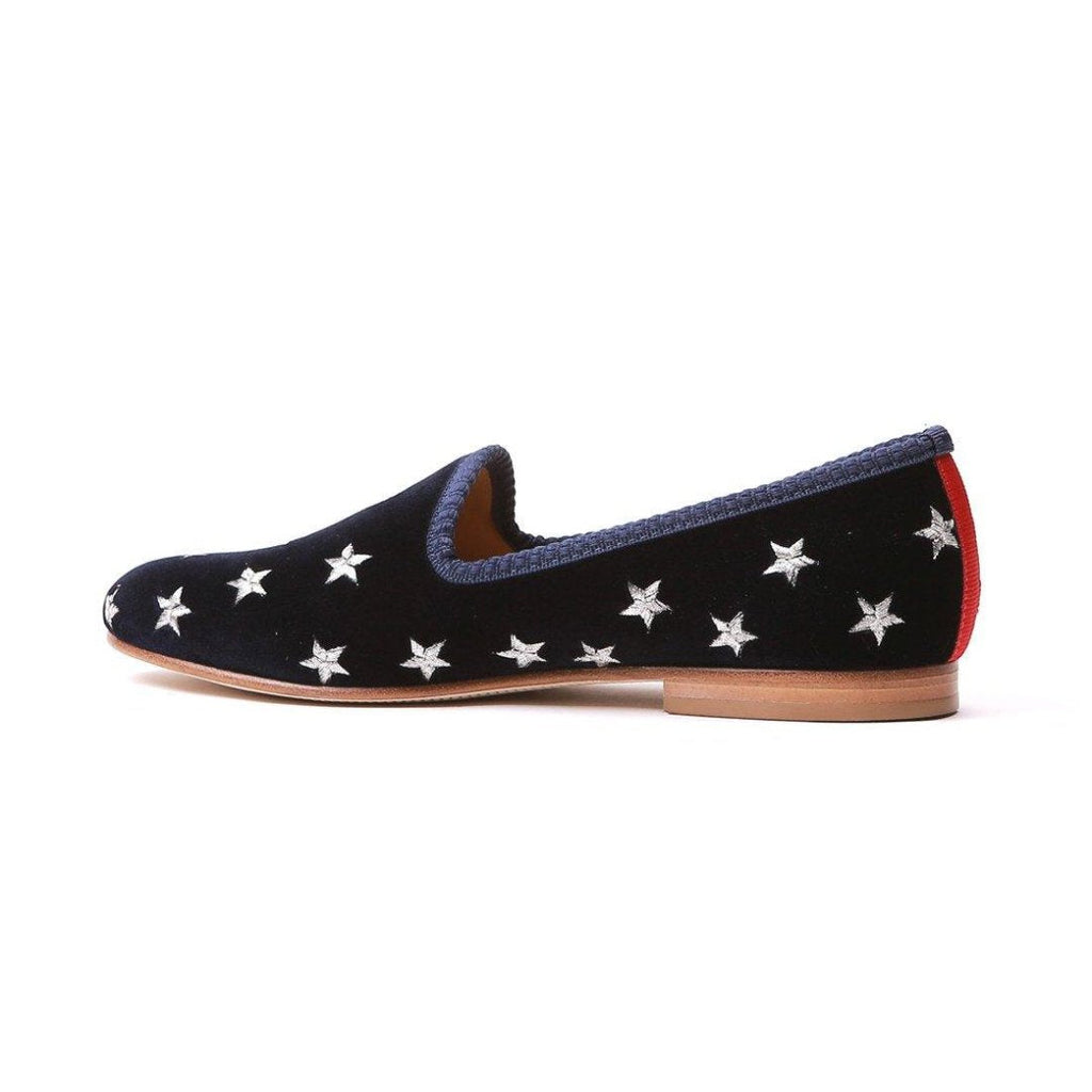 Women's Navy Velvet Gold & Silver Star Slipper Del Toro Shoes