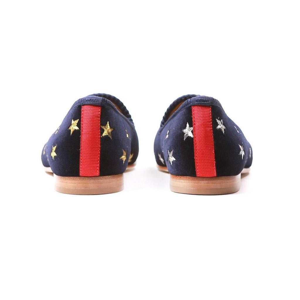 Women's Navy Velvet Gold & Silver Star Slipper Del Toro Shoes