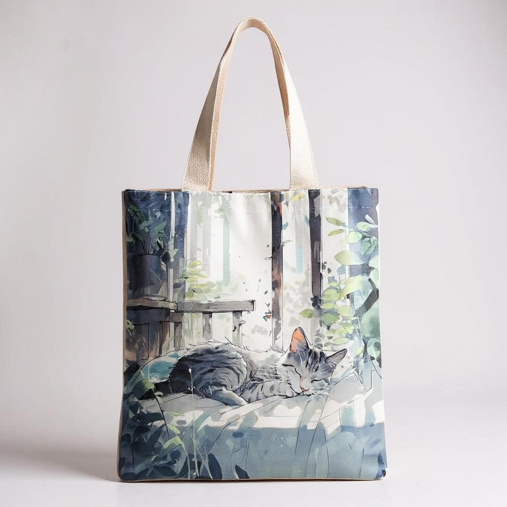 Women's Flannel Shoulder Bag Cute Cat Print Travel Tote