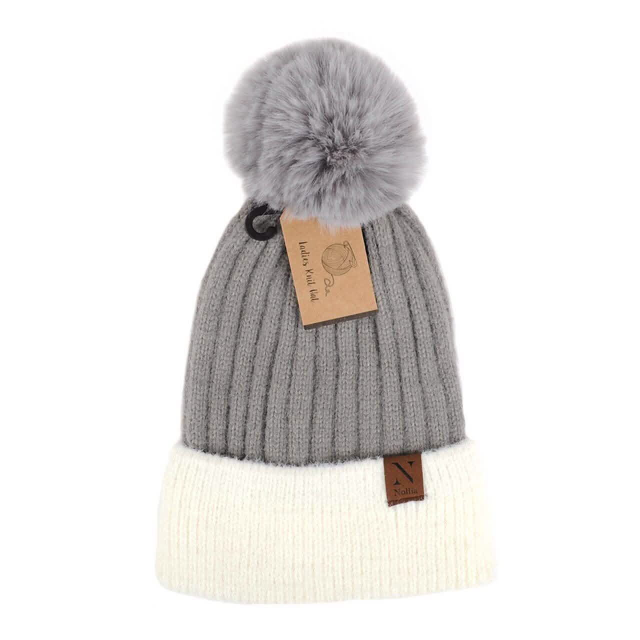 Women's Pom Pom Two-Tone Knit Winter Hat DailySale