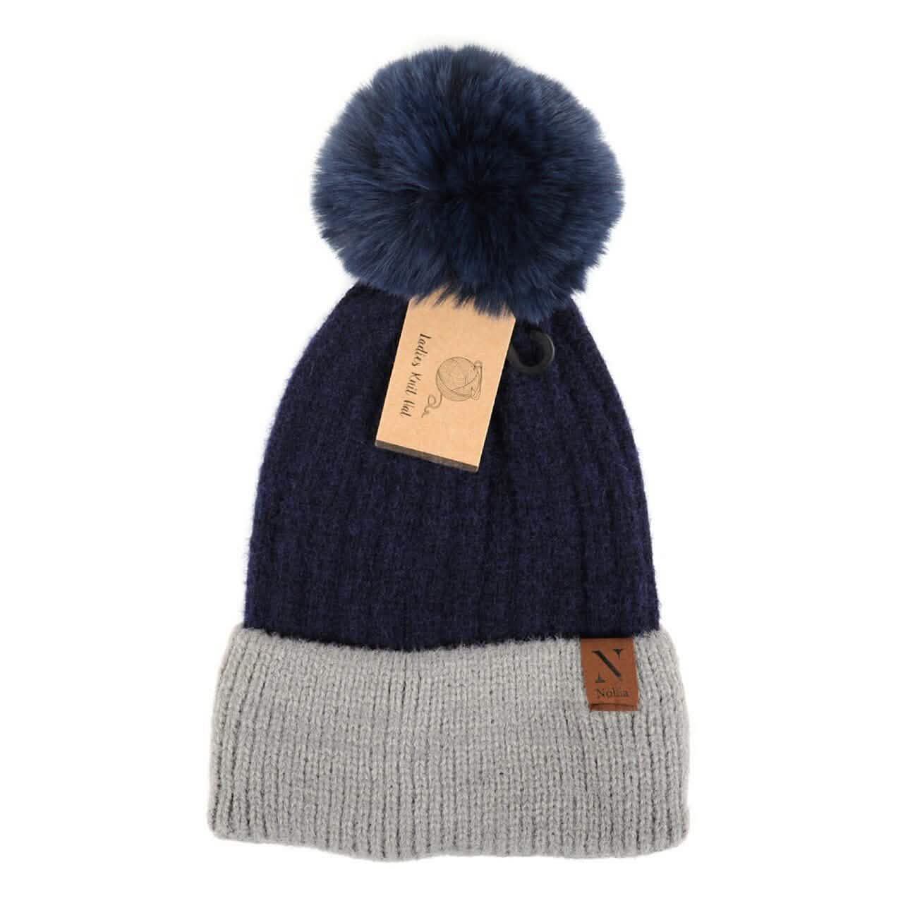 Women's Pom Pom Two-Tone Knit Winter Hat DailySale