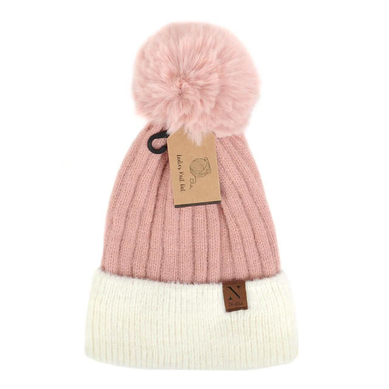 Women's Pom Pom Two-Tone Knit Winter Hat DailySale