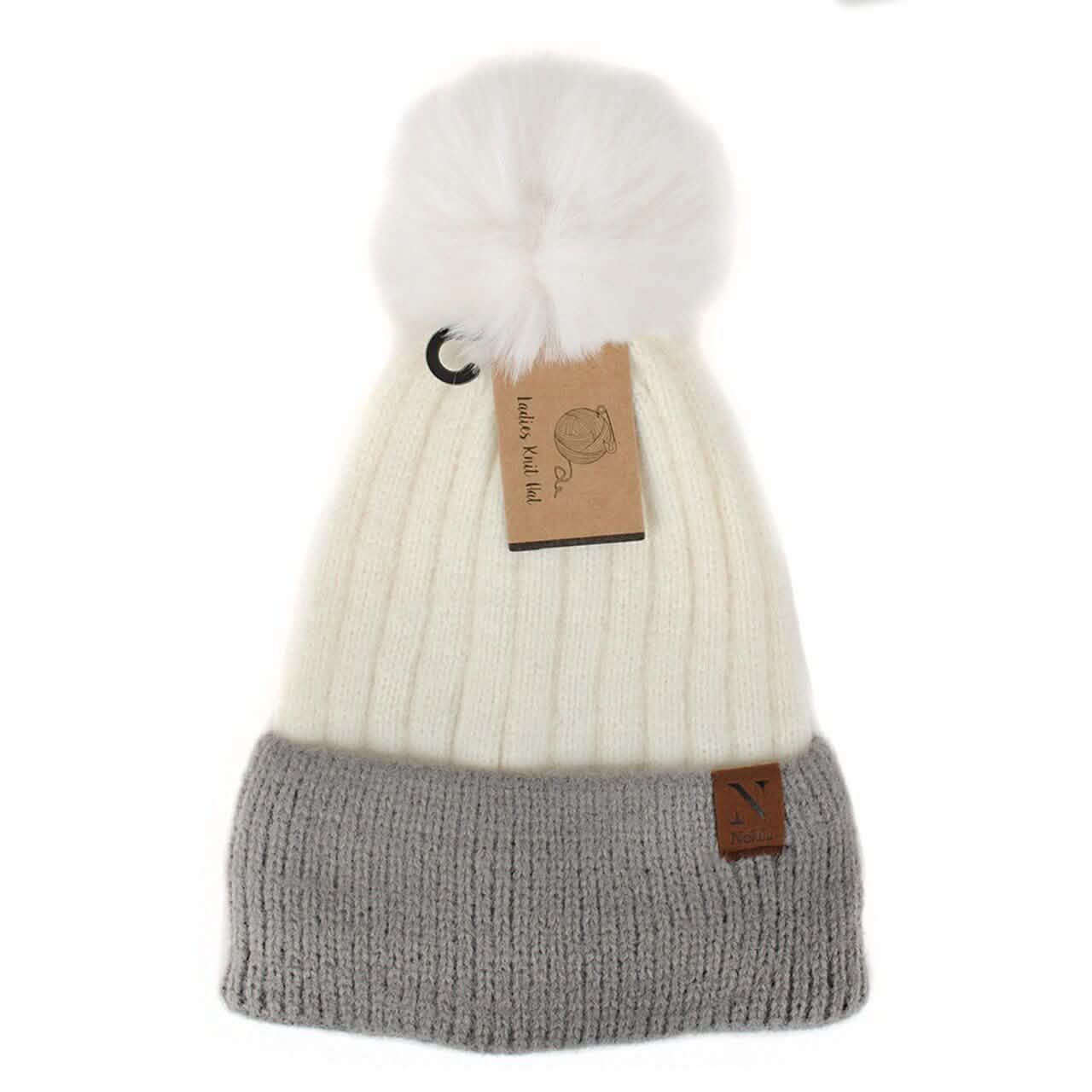 Women's Pom Pom Two-Tone Knit Winter Hat DailySale