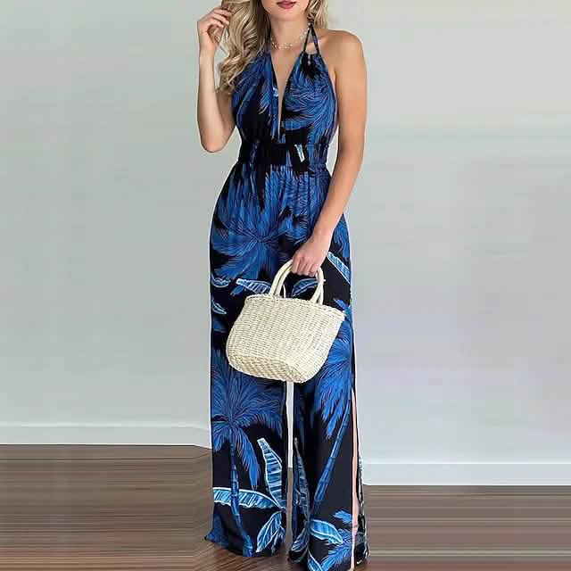 Women's Summer New Digital Printing Colorful Slit Jumpsuit DailySale