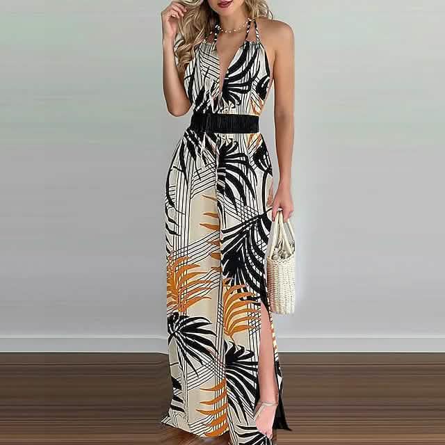 Women's Summer New Digital Printing Colorful Slit Jumpsuit DailySale