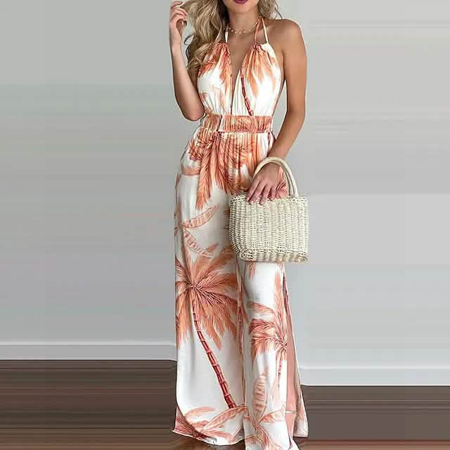 Women's Summer New Digital Printing Colorful Slit Jumpsuit DailySale