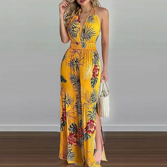 Women's Summer New Digital Printing Colorful Slit Jumpsuit DailySale