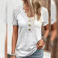Women's T-Shirt Plain Lace Button Short Sleeve DailySale