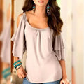 Women's T-Shirt Plain Ruffle Cold Shoulder Short Sleeve DailySale