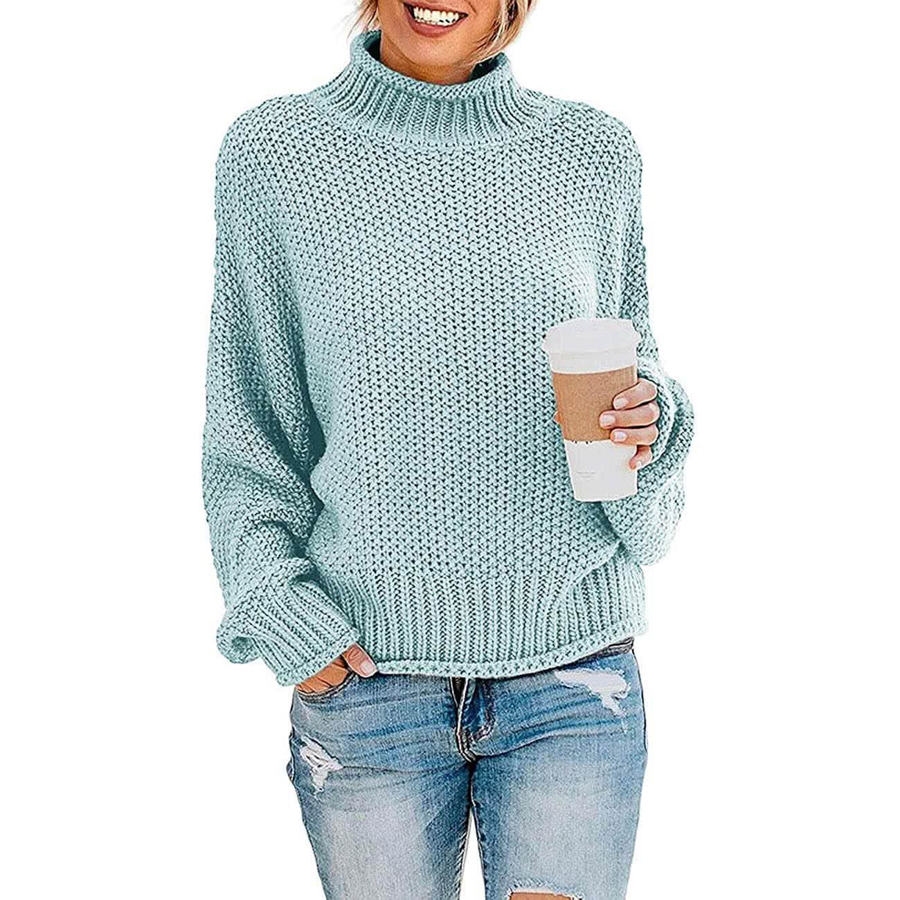 Women's Turtleneck Batwing Sleeve Loose Oversized Chunky Knitted Pullover Sweater Jumper Tops DailySale