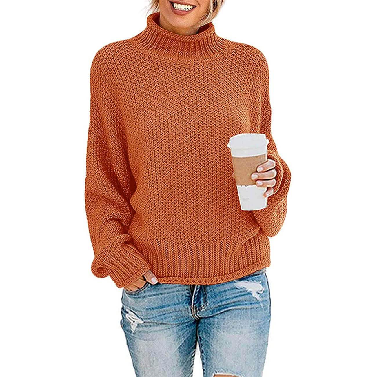 Women's Turtleneck Batwing Sleeve Loose Oversized Chunky Knitted Pullover Sweater Jumper Tops DailySale