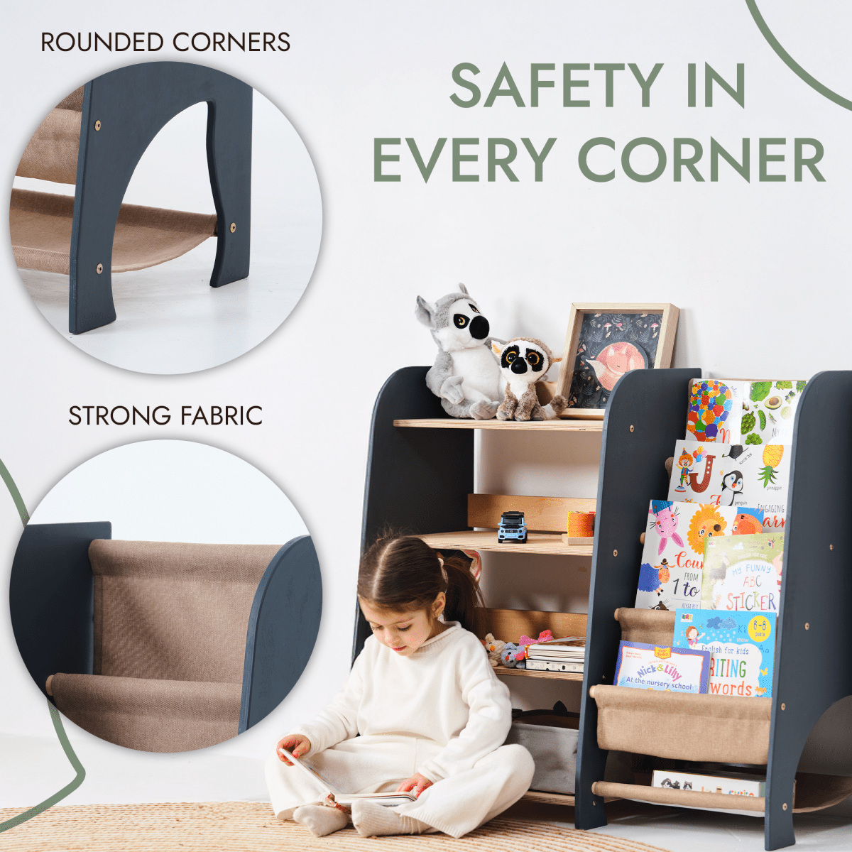 Wooden Montessori Shelves for Toddler 2in1: Bookshelf & Toy Shelving Goodevas