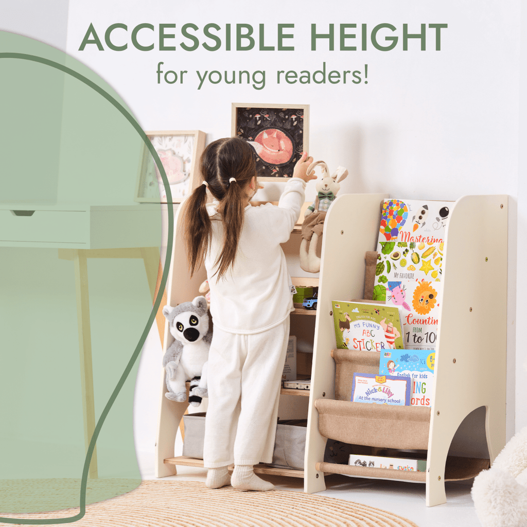 Wooden Montessori Shelves for Toddler 2in1: Bookshelf & Toy Shelving Goodevas