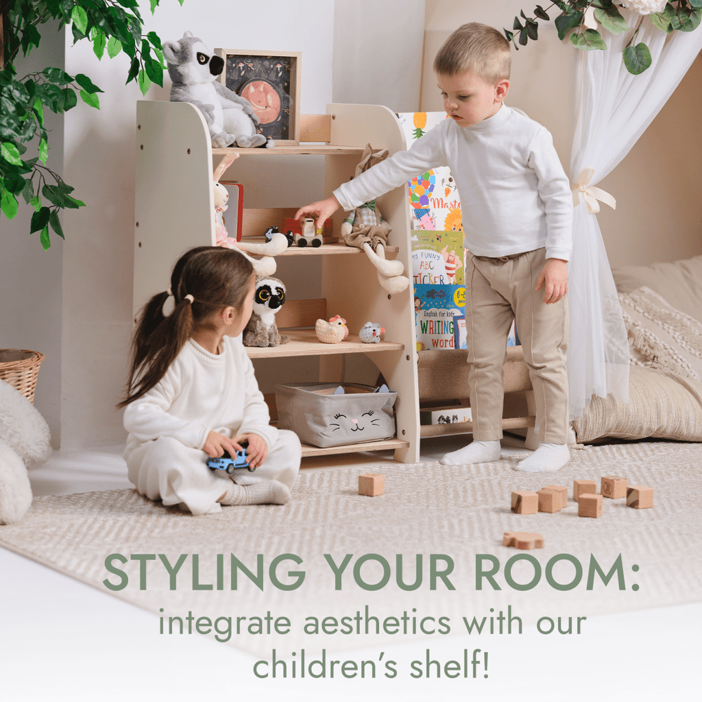 Wooden Montessori Shelves for Toddler 2in1: Bookshelf & Toy Shelving Goodevas