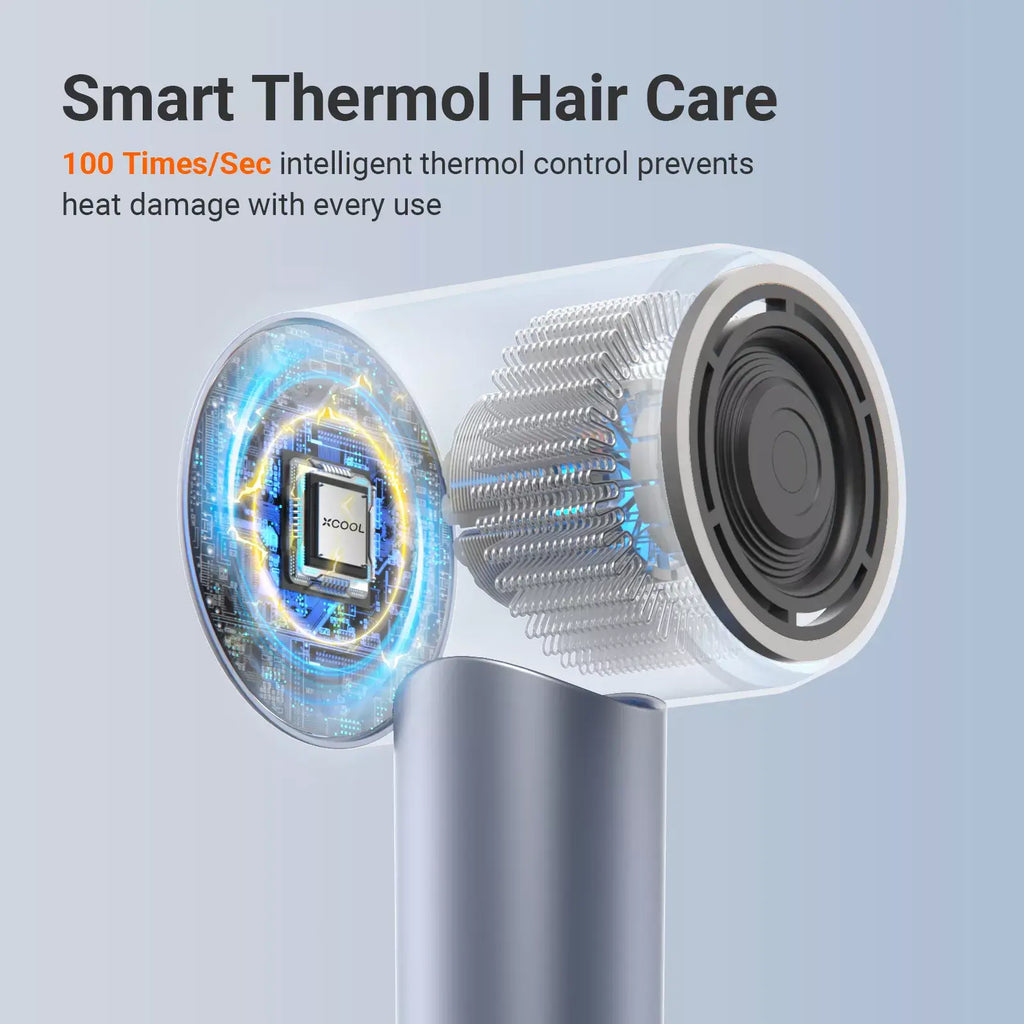 xCool Negative Ions High-Speed Hair Dryer with Thermo-Control, Silver Blue Cool Gadget
