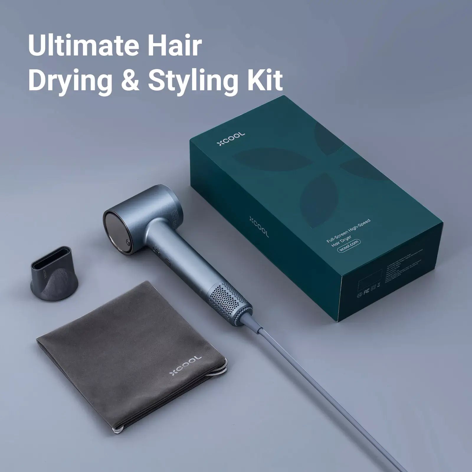 xCool Negative Ions High-Speed Hair Dryer with Thermo-Control, Silver Blue Cool Gadget