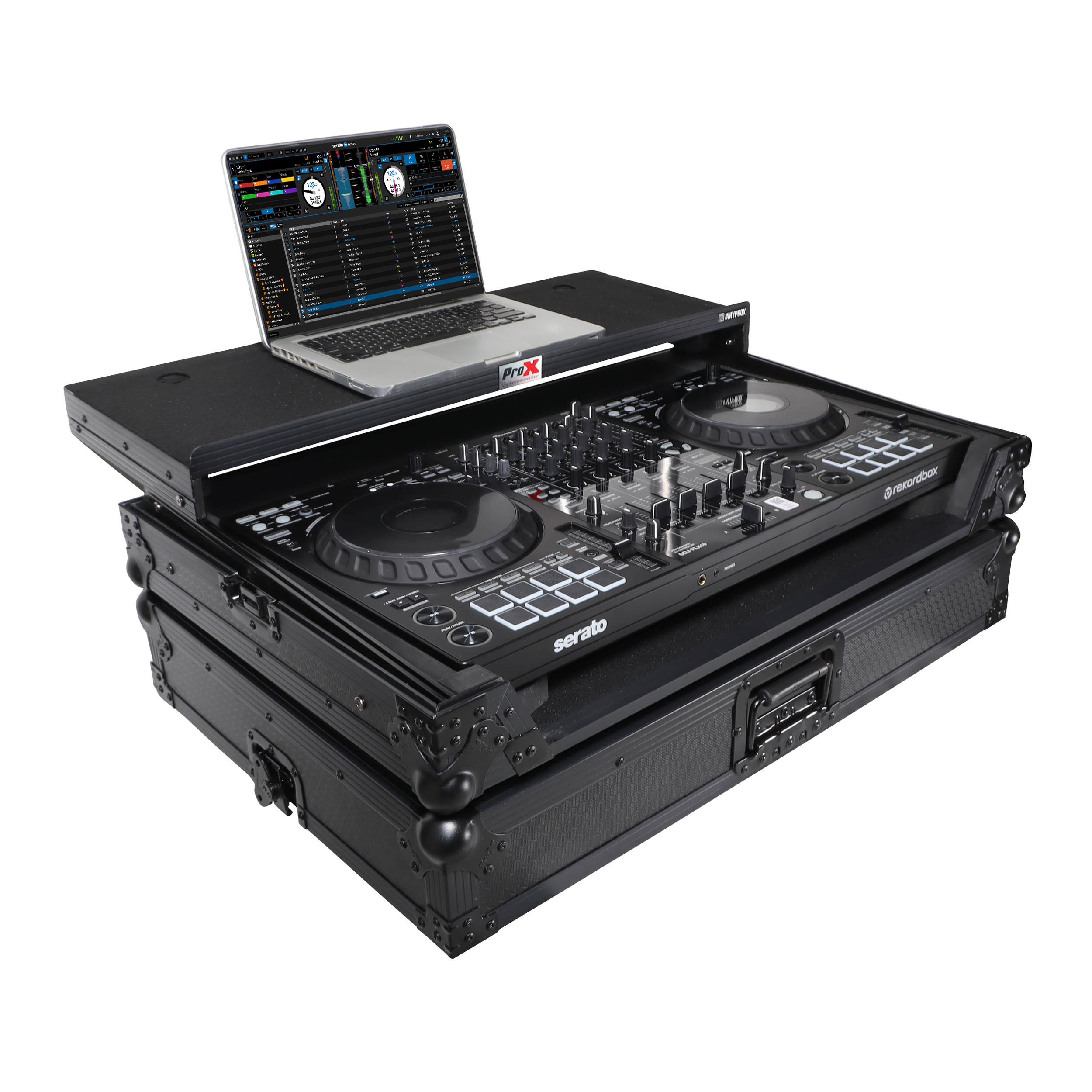 ProX XS-FLX10LTBL - Pioneer DDJ-FLX10 or DDJ-GRV6 with Sliding Laptop Shelf ATA Flight Style Road Case Black Finish Slim Case The DJ Hookup