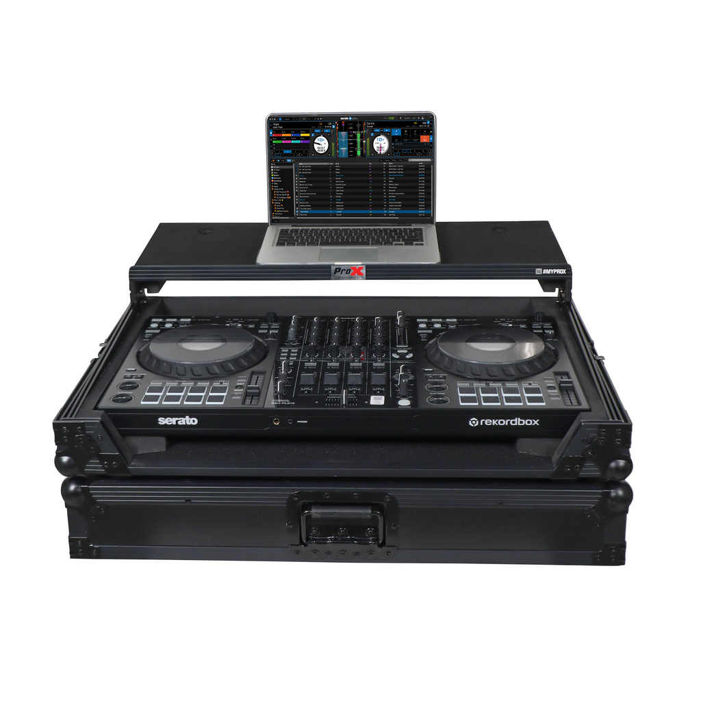 ProX XS-FLX10LTBL - Pioneer DDJ-FLX10 or DDJ-GRV6 with Sliding Laptop Shelf ATA Flight Style Road Case Black Finish Slim Case The DJ Hookup