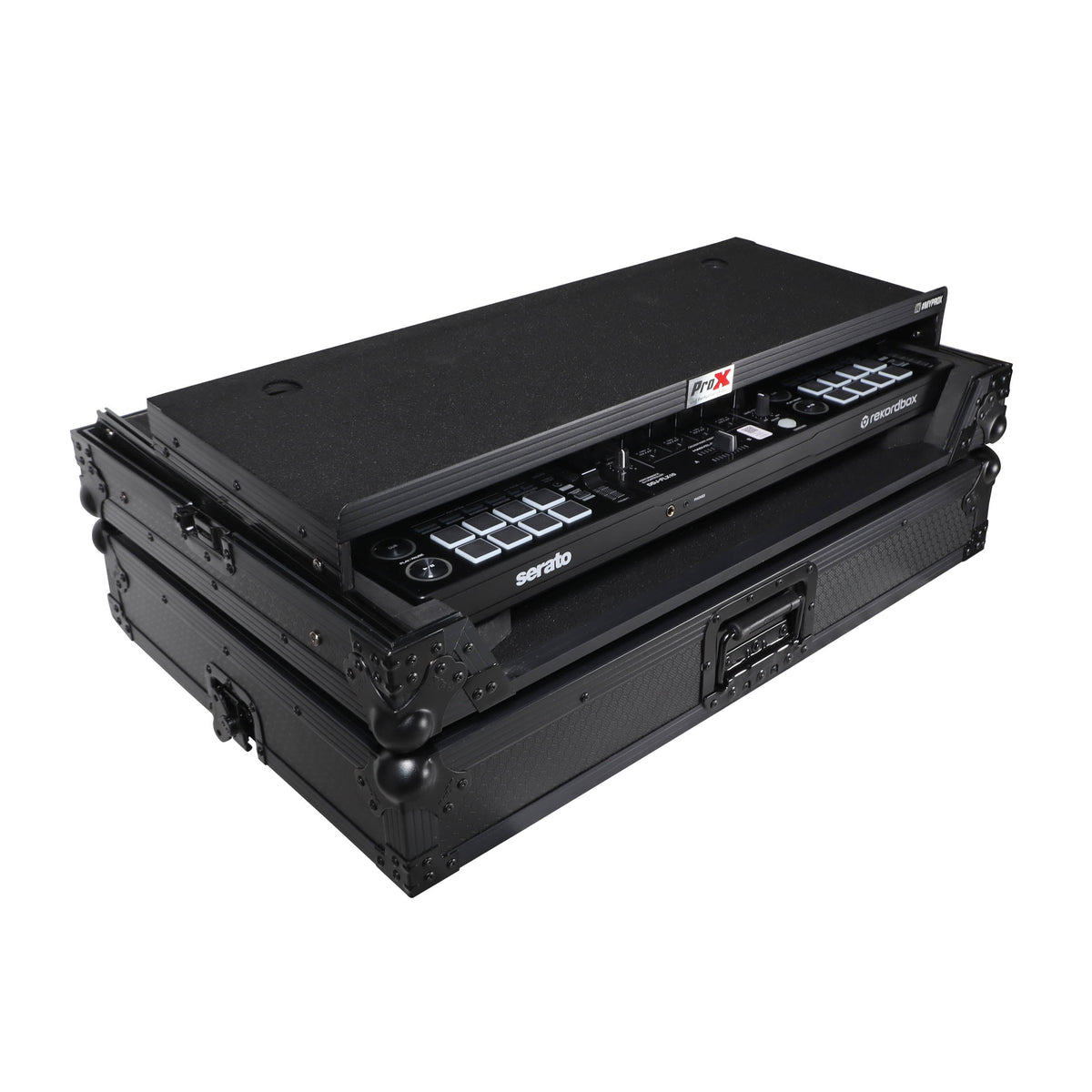 ProX XS-FLX10LTBL - Pioneer DDJ-FLX10 or DDJ-GRV6 with Sliding Laptop Shelf ATA Flight Style Road Case Black Finish Slim Case The DJ Hookup