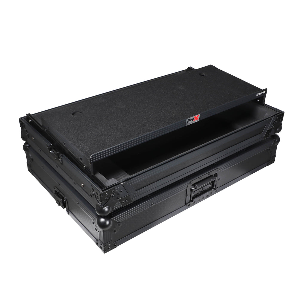 ProX XS-FLX10LTBL - Pioneer DDJ-FLX10 or DDJ-GRV6 with Sliding Laptop Shelf ATA Flight Style Road Case Black Finish Slim Case The DJ Hookup