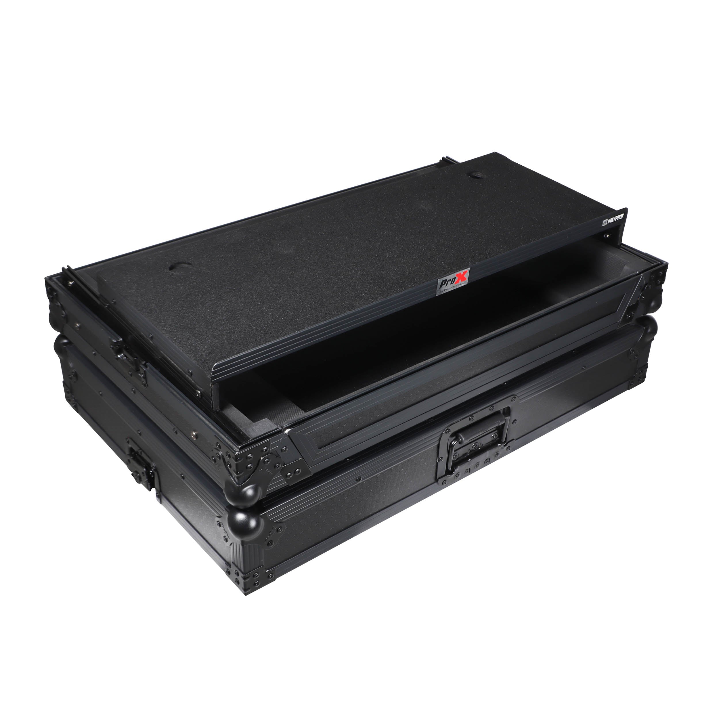 ProX XS-FLX10LTBL - Pioneer DDJ-FLX10 or DDJ-GRV6 with Sliding Laptop Shelf ATA Flight Style Road Case Black Finish Slim Case The DJ Hookup