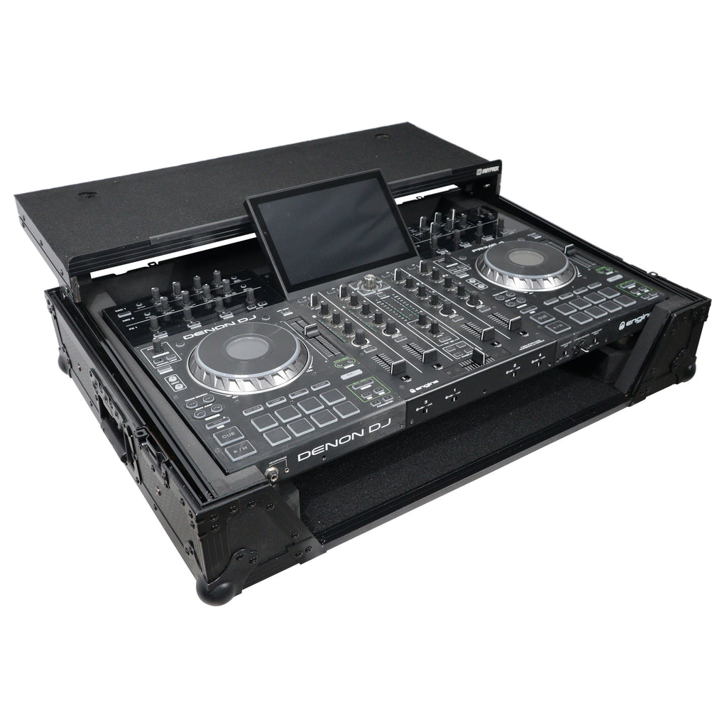 ProX XS-PRIME4WLTBL - ATA Flight Case For Denon PRIME 4 DJ Controller with Laptop Shelf 1U Rack Space and Wheels - Black