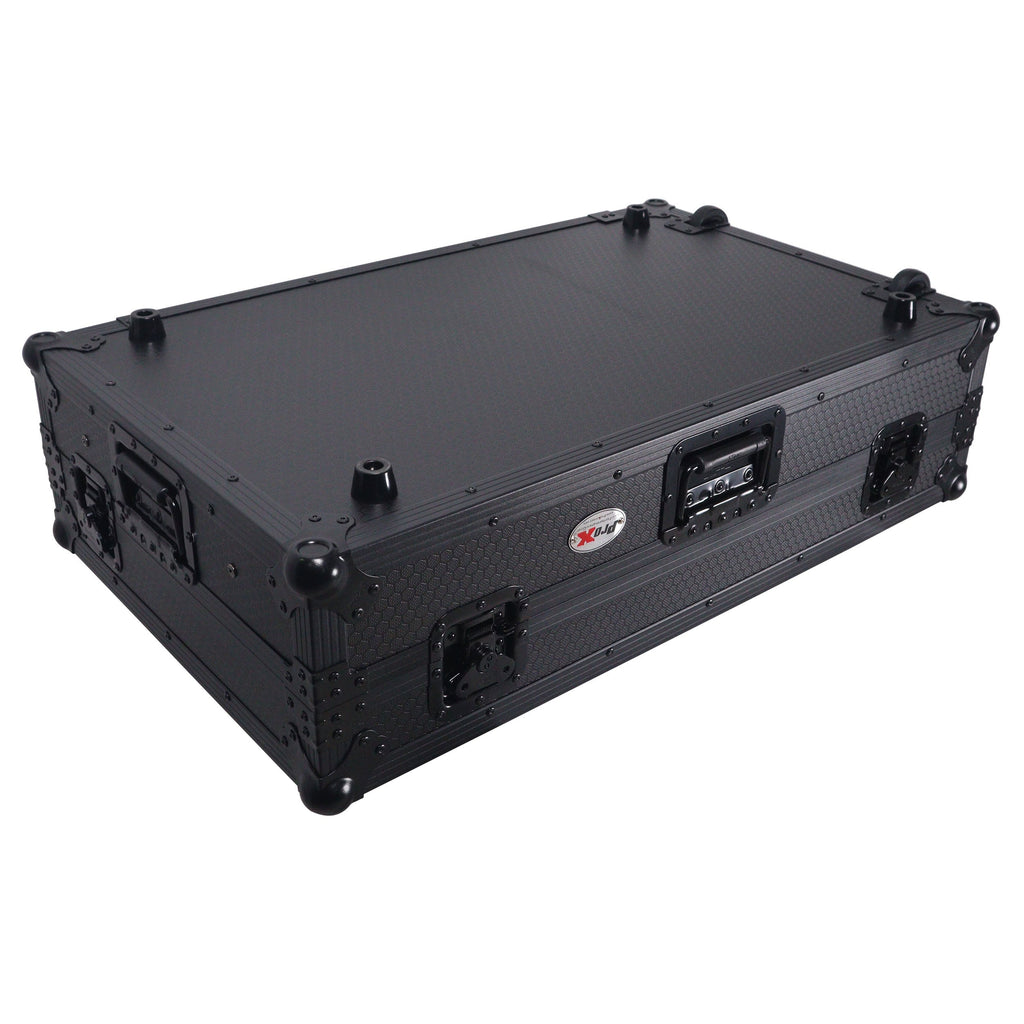 ProX XS-RANEFOURWLTBLLED - ATA Flight Style Road Case For RANE Four or RANE Performer DJ Controller with Laptop Shelf 1U Rack Space LED and Wheels - Black