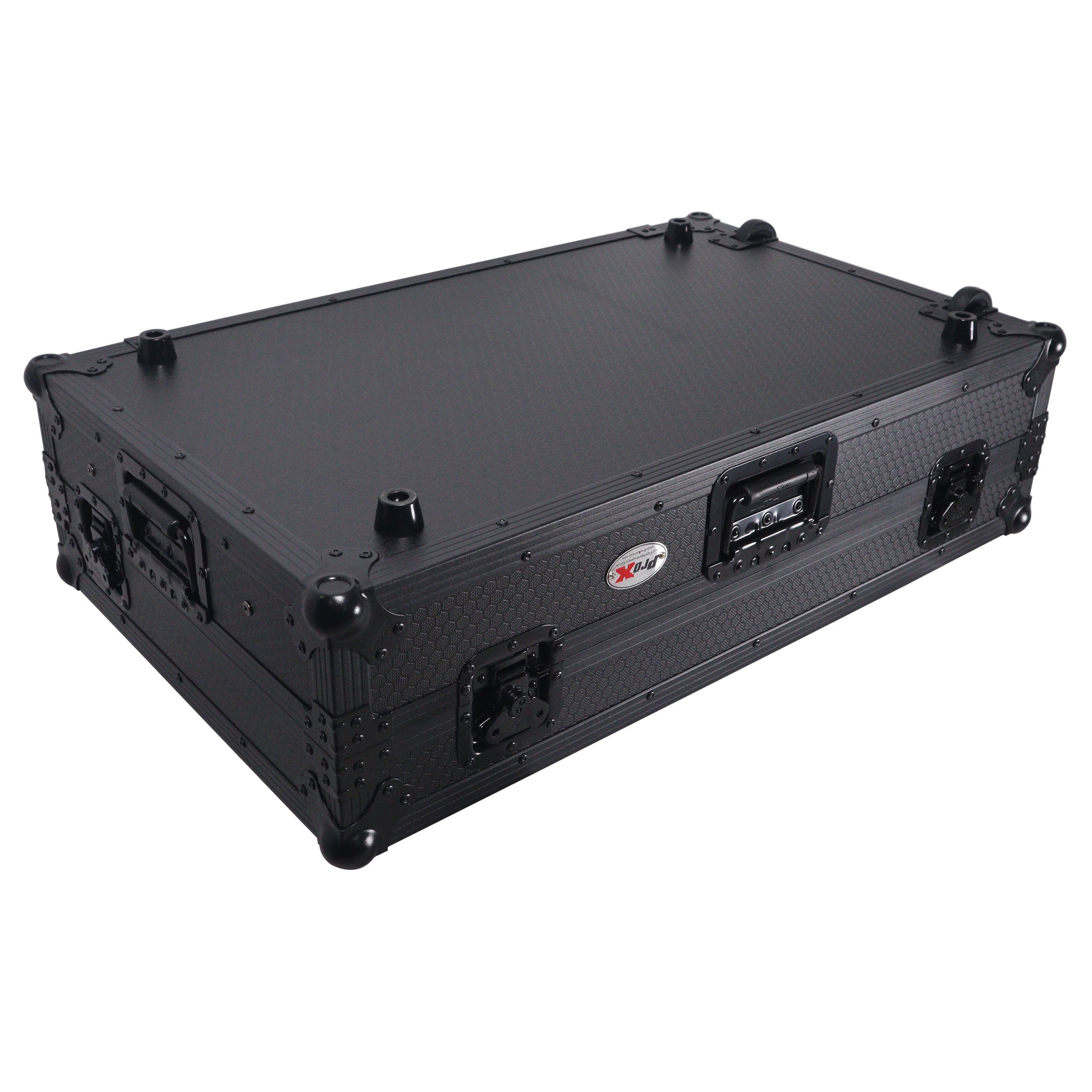 ProX XS-RANEFOURWLTBLLED - ATA Flight Style Road Case For RANE Four or RANE Performer DJ Controller with Laptop Shelf 1U Rack Space LED and Wheels - Black