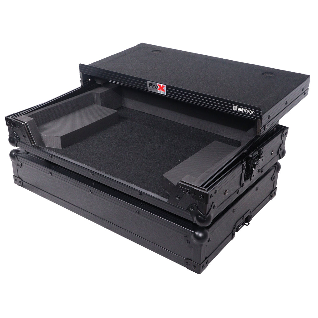 ProX XS-SCLIVE4WLTBLLED - ATA Flight Style Road Case For Denon SC Live 4 Controller with Laptop Shelf 1U Rack Space RGB LED Black Finish