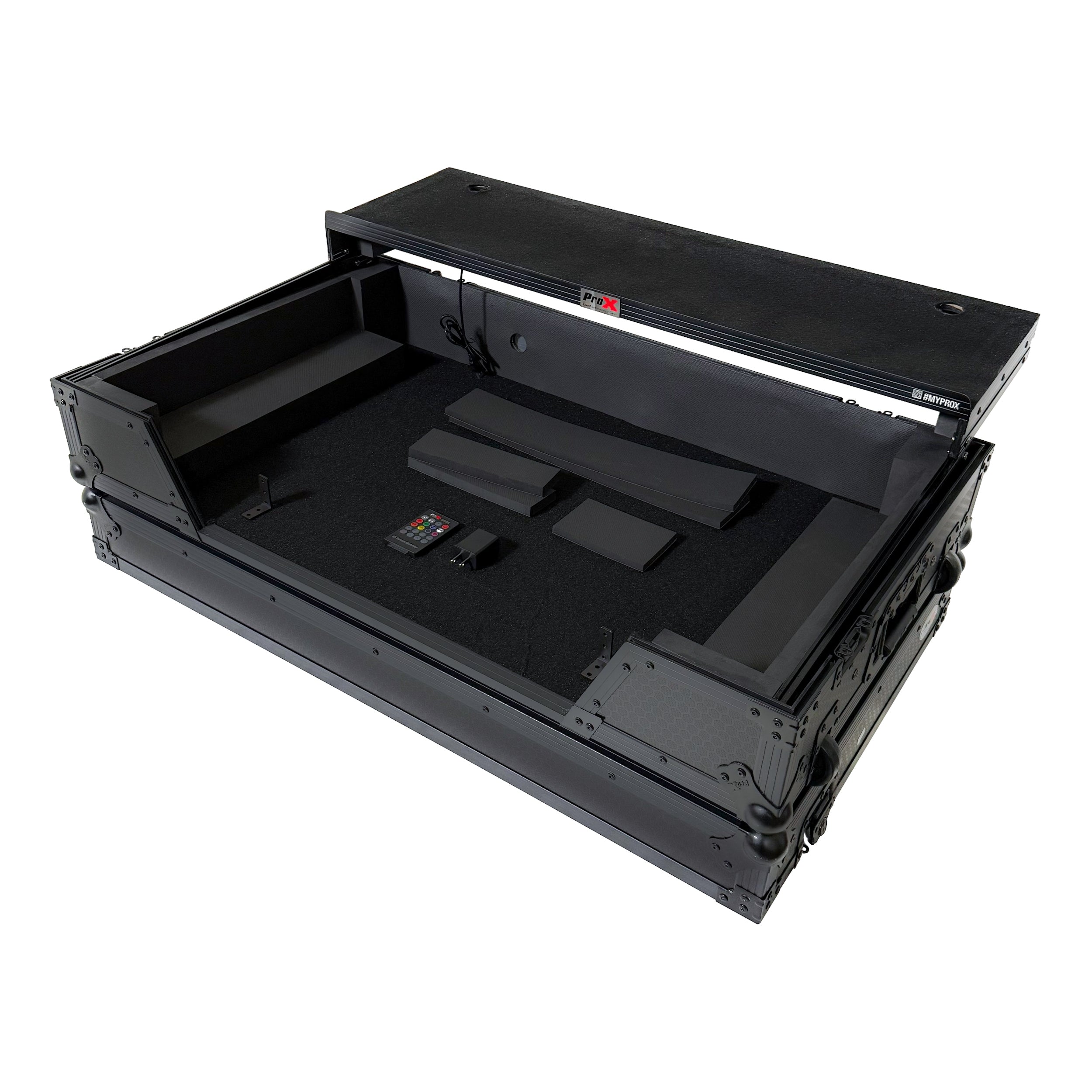 ProX XS-XDJAZWLTBLLED - ATA Flight Case For Pioneer XDJ-AZ DJ Controller with Laptop Shelf 1U Rack Space, Wheels, and LED - Black