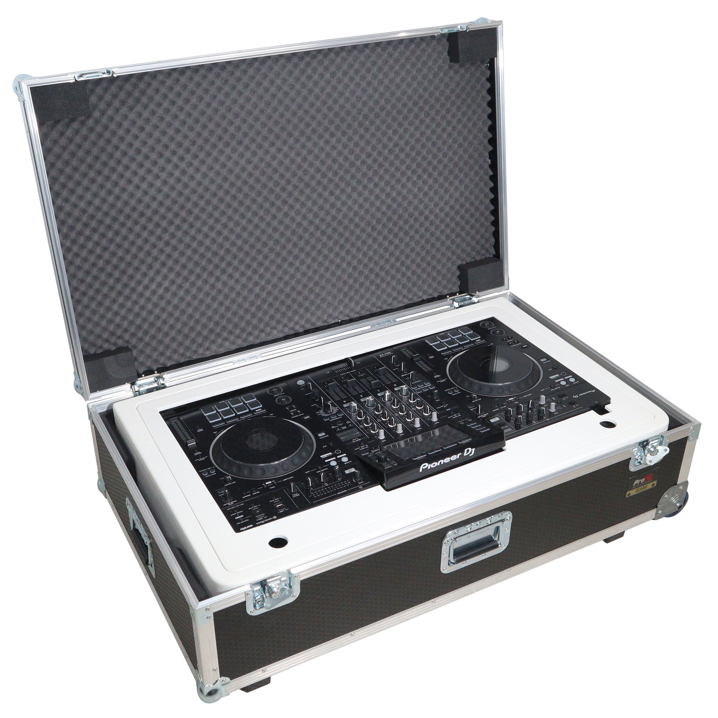 ProX XZF-DJCTWCASE - Control Tower DJ Podium with Road Cases for Pioneer DDJ-REV7 XDJ-XZ FLX10 RANE Four (White)